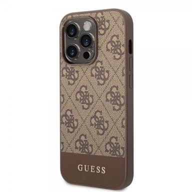 Guess iPhone 14 Pro Max Skal Bottom Stripe Metal Logo Brun