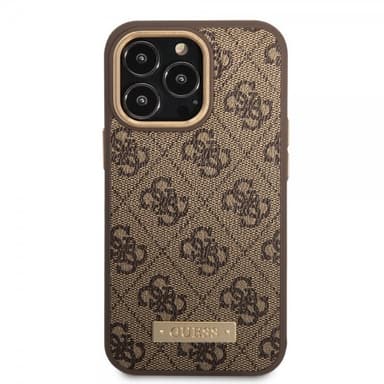 Guess iPhone 14 Pro Skal Metal Plate Logo MagSafe Brun