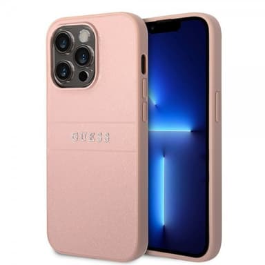 Guess iPhone 14 Pro Skal Saffiano Metal Logo Stripes Rosa