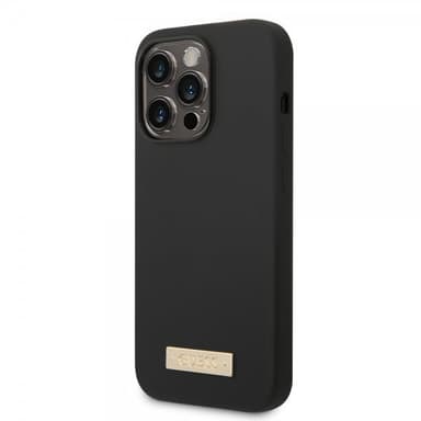 Guess iPhone 14 Pro Max Skal Silicone Metal Plate MagSafe Svart