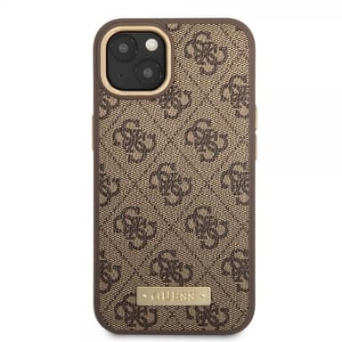 Guess iPhone 14 Plus Skal Metal Plate Logo MagSafe Brun