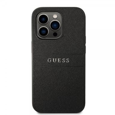 Guess iPhone 14 Pro Max Skal Saffiano Metal Logo Stripes Svart