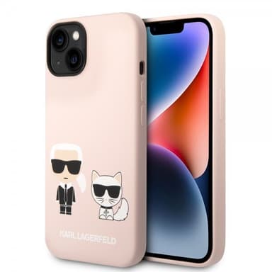Karl Lagerfeld iPhone 14 Plus Skal Liquid Silicone Karl & Choupette MagSafe Rosa
