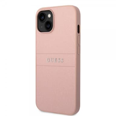 Guess iPhone 14 Skal Saffiano Metal Logo Stripes Rosa