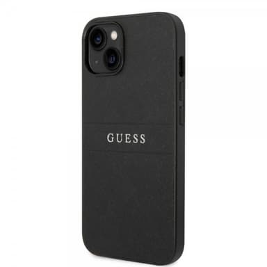 Guess iPhone 14 Plus Skal Saffiano Metal Logo Stripes Svart