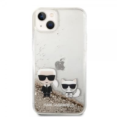 Karl Lagerfeld iPhone 14 Plus Skal Liquid Glitter Karl & Choupette Guld