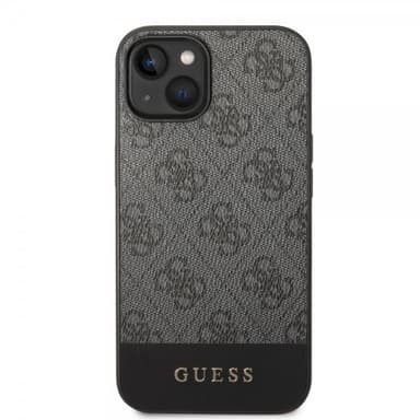 Guess iPhone 14 Plus Skal Bottom Stripe Metal Logo Grå