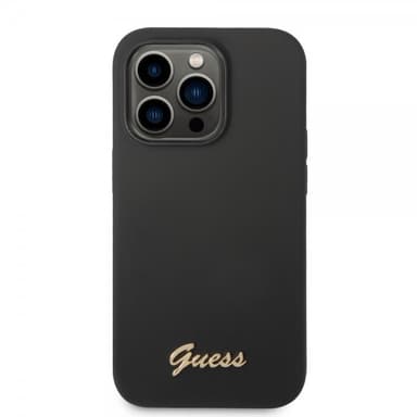 Guess iPhone 14 Pro Skal Liquid Silicone Metal Logo Svart