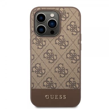Guess iPhone 14 Pro Max Skal Bottom Stripe Metal Logo Brun