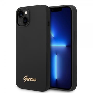 Guess iPhone 14 Plus Skal Liquid Silicone Metal Logo Svart