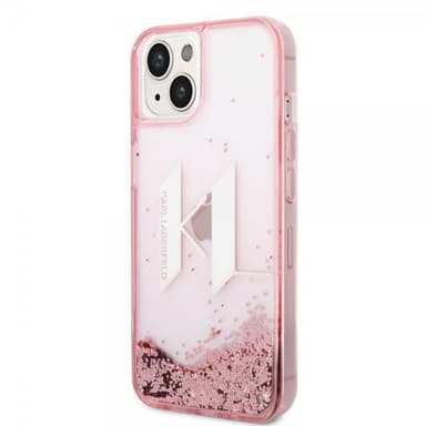 Karl Lagerfeld iPhone 14 Skal Liquid Glitter Big Logo Rosa
