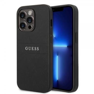 Guess iPhone 14 Pro Skal Saffiano Metal Logo Stripes Svart
