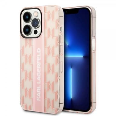 Karl Lagerfeld iPhone 14 Pro Skal Monogram Vertical Stripe Rosa