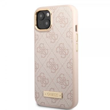 Guess iPhone 14 Plus Skal Metal Plate Logo MagSafe Rosa