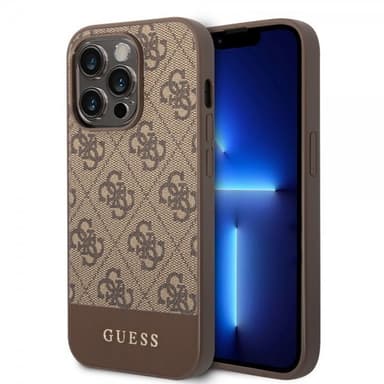 Guess iPhone 14 Pro Skal Bottom Stripe Metal Logo Brun