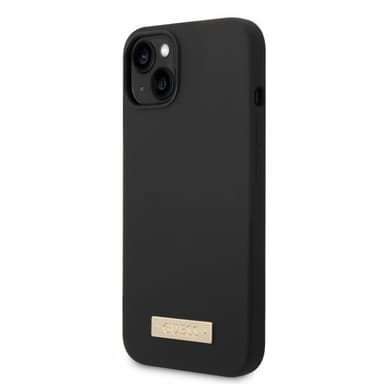 Guess iPhone 14 Skal Silicone Metal Plate MagSafe Svart