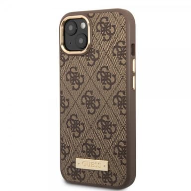 Guess iPhone 14 Plus Skal Metal Plate Logo MagSafe Brun