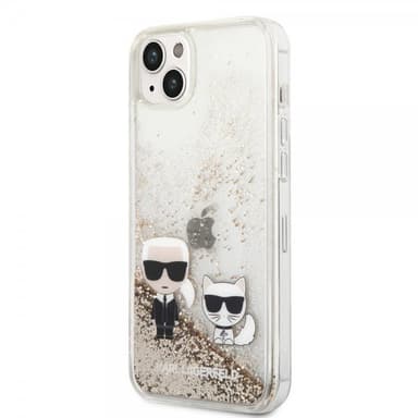 Karl Lagerfeld iPhone 14 Plus Skal Liquid Glitter Karl & Choupette Guld