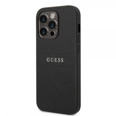 Guess iPhone 14 Pro Max Skal Saffiano Metal Logo Stripes Svart