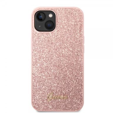 Guess iPhone 14 Plus Skal Glitter Flakes Metal Logo Rosa