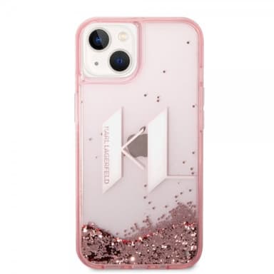 Karl Lagerfeld iPhone 14 Skal Liquid Glitter Big Logo Rosa