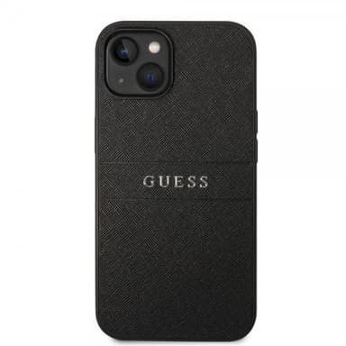 Guess iPhone 14 Plus Skal Saffiano Metal Logo Stripes Svart