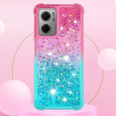 SKALO Xiaomi Redmi 10 5G Kvicksand Glitter Hjärtan TPU-skal - Rosa-Turkos