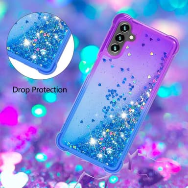SKALO Samsung A04s 4G Kvicksand Glitter Hjärtan TPU-skal - Lila-Blå
