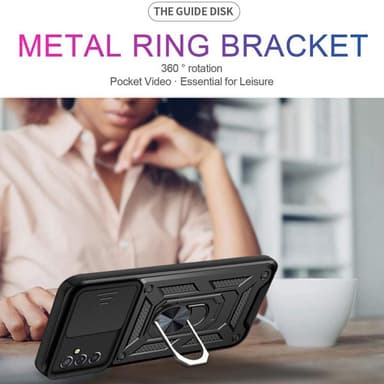 SKALO Samsung A04s 4G Armor Hybrid Metallring Kameraslider - Svart