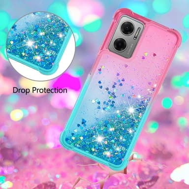 SKALO Xiaomi Redmi 10 5G Kvicksand Glitter Hjärtan TPU-skal - Rosa-Turkos