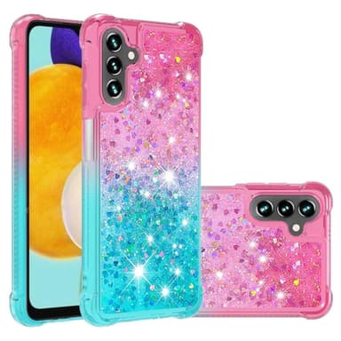 SKALO Samsung A13 5G Kvicksand Glitter Hjärtan TPU-skal - Rosa-Turkos