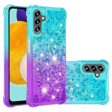 SKALO Samsung A04s 4G Kvicksand Glitter Hjärtan TPU-skal - Turkos-Lila