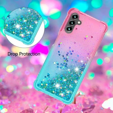 SKALO Samsung A13 5G Kvicksand Glitter Hjärtan TPU-skal - Rosa-Turkos