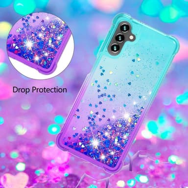 SKALO Samsung A04s 4G Kvicksand Glitter Hjärtan TPU-skal - Turkos-Lila