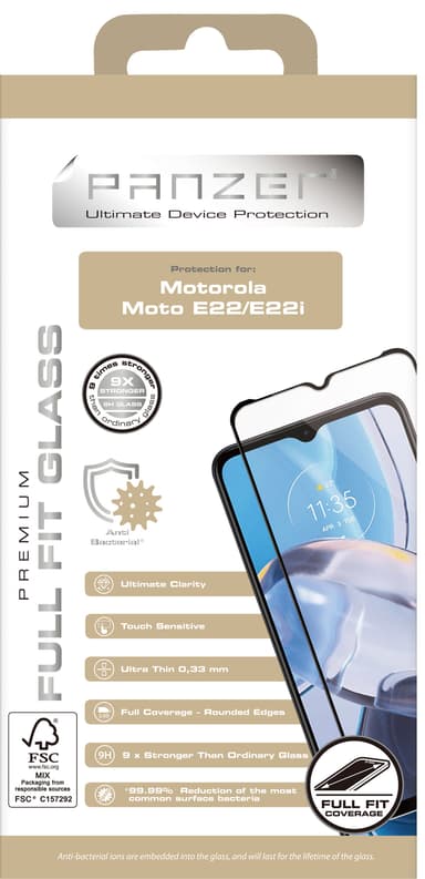 Panzer Full-Fit skärmskydd för Motorola Moto E22/E22i