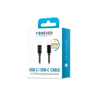 Forever kabel USB-C - USB-C 1,0 m 3A, Svart
