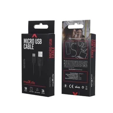 Maxlife USB - USB-C Kabel (Fast Charge 2A), 1m, Svart
