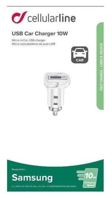 Cellularline Billaddare med 1xUSB 10W, Vit