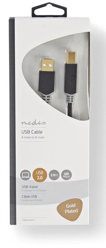 USB 2.0-kabel | A-hane - B-hane | 2.0 m | Antracit