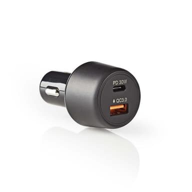 Billaddare 2-Utgångar 3.0 USB-A & C, Svart
