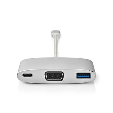 Nedis USB Multi-Port Adapter | USB 3.2 Gen 1 | USB-Câ„¢ Hane | USB-A Hona / USB-Câ„¢ Hona / VGA hona 15p | 5 Gbps | 0.20 m | Rund | Guldplaterad | Flätad / Nylon | Silver | Kartong med täckt fönster