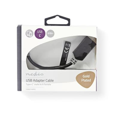 Nedis USB 3.0-kabel | Typ-C, hane - A-hona | 0.15 m | Antracit