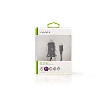 Billaddare | 2.4 A | Fast kabel | Micro USB | Svart
