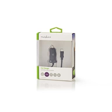 Billaddare | 2.4 A | Fast kabel | Micro USB | Svart