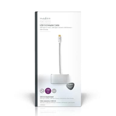 Nedis USB Multi-Port Adapter | USB 3.2 Gen 1 | USB-Câ„¢ Hane | USB-A Hona / USB-Câ„¢ Hona / VGA hona 15p | 5 Gbps | 0.20 m | Rund | Guldplaterad | Flätad / Nylon | Silver | Kartong med täckt fönster