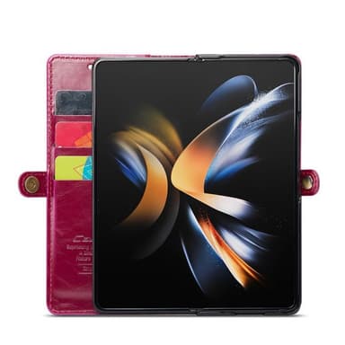 Mobilplånbok 3-kort äkta läder Samsung Galaxy Z Fold 4 - Vinröd