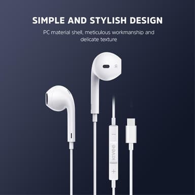 KIVEE KV-MT31 1.2m USB-C In-ear hörlurar + Mic - Vit