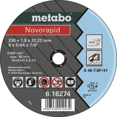 Separationspår rakt 230 mm 22.23 mm Metabo Novorapid
