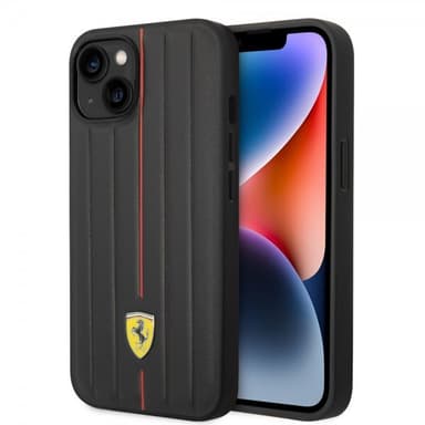 Ferrari iPhone 14 Plus Skal Embossed Stripes Röd