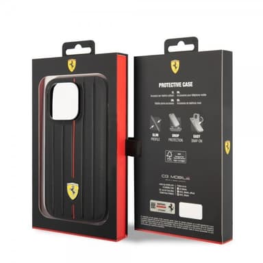 Ferrari iPhone 14 Pro Max Skal Embossed Stripes Röd